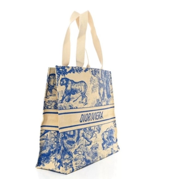 CHRISTIAN DIOR br Straw Dioriviera Tote Blue new - Picture 3 of 8